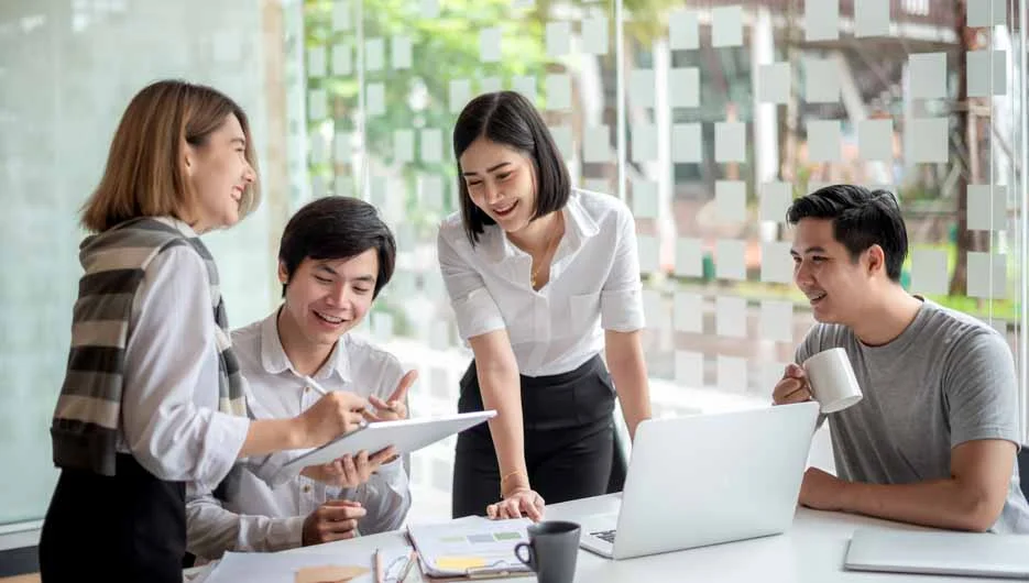 Finance professionals analyzing data